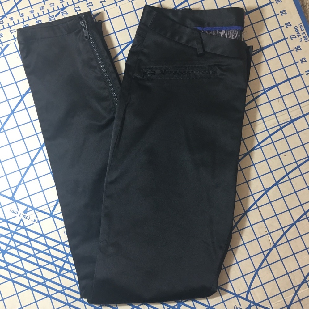 Lux silky black pants zipper ankle skinny size 8